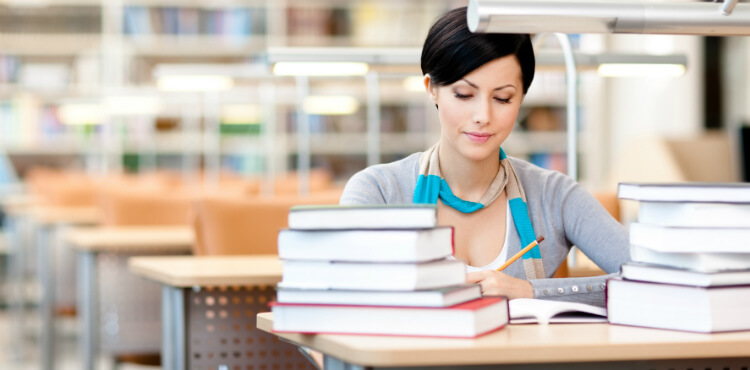 woman in library